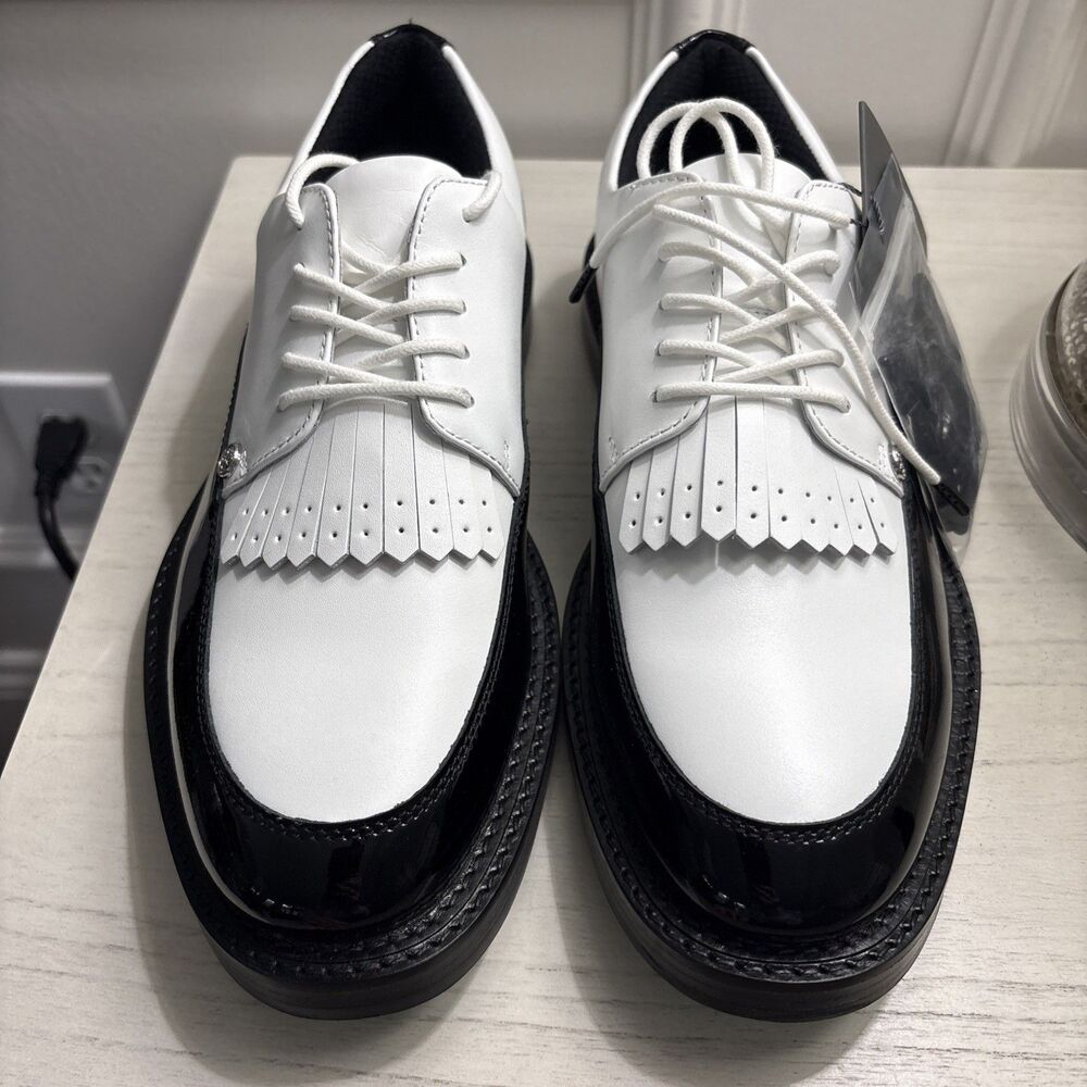 NEW G/FORE Gallivanter Smooth Leather Kiltie Derby Golf Shoes - SIZE 9 - Tuxedo - Picture 2 of 8